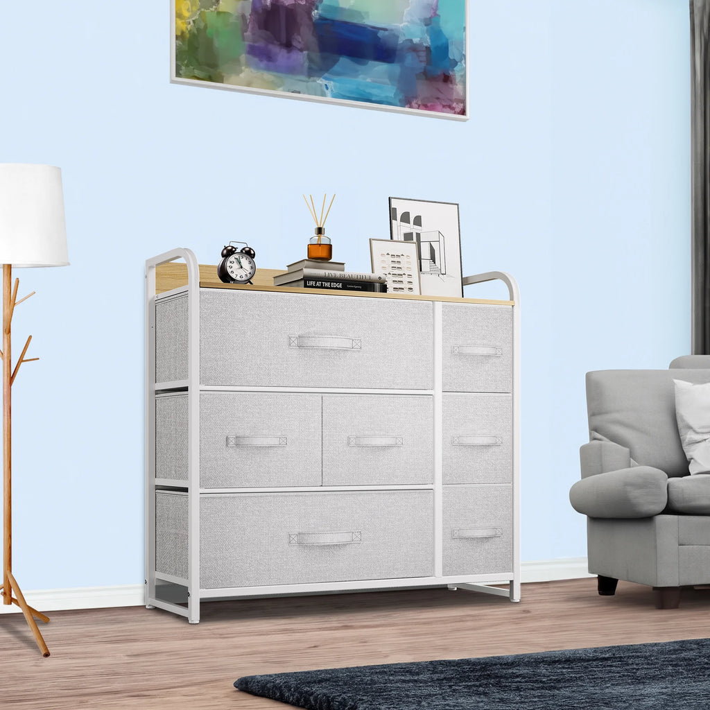 Light Gray 7 Drawer Fabric Dresser R238902