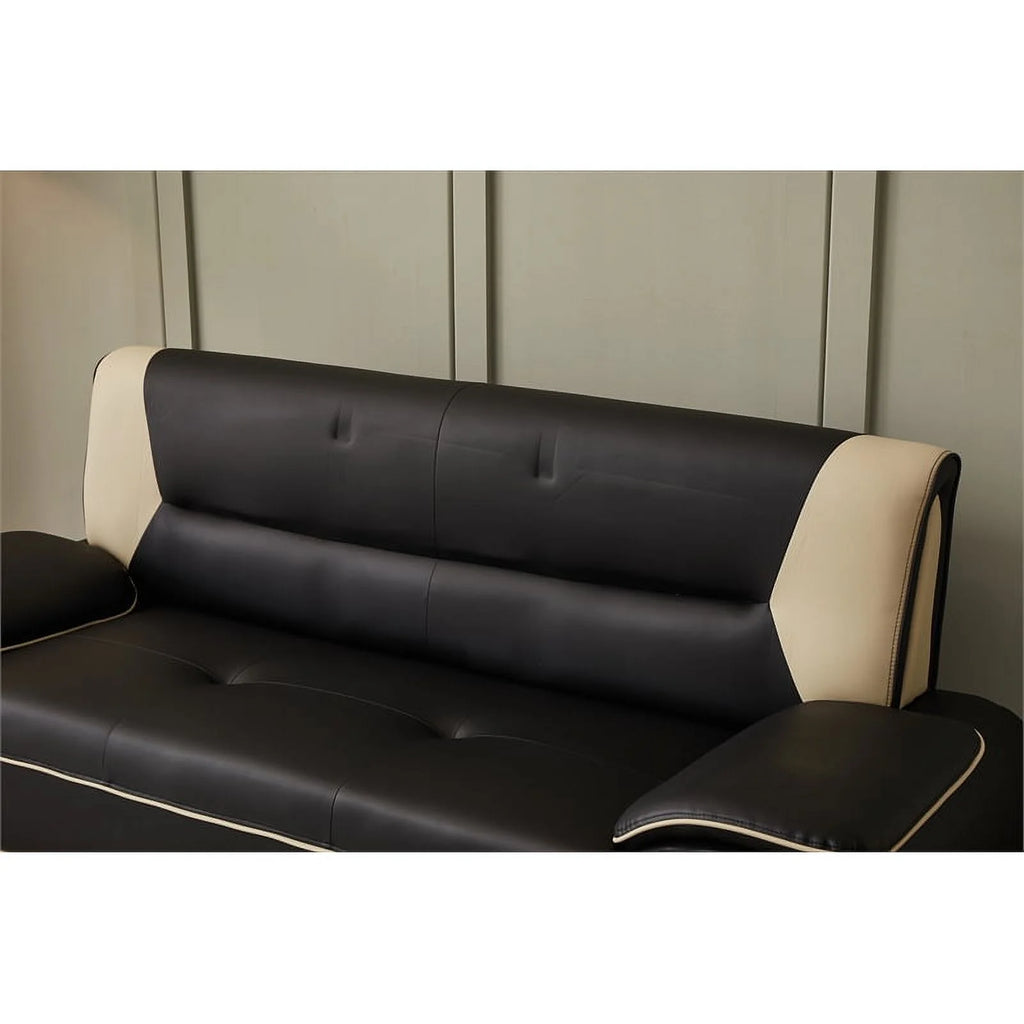 Black & Beige Faux Leather Sofa and Loveseat 2-Piece Set K662