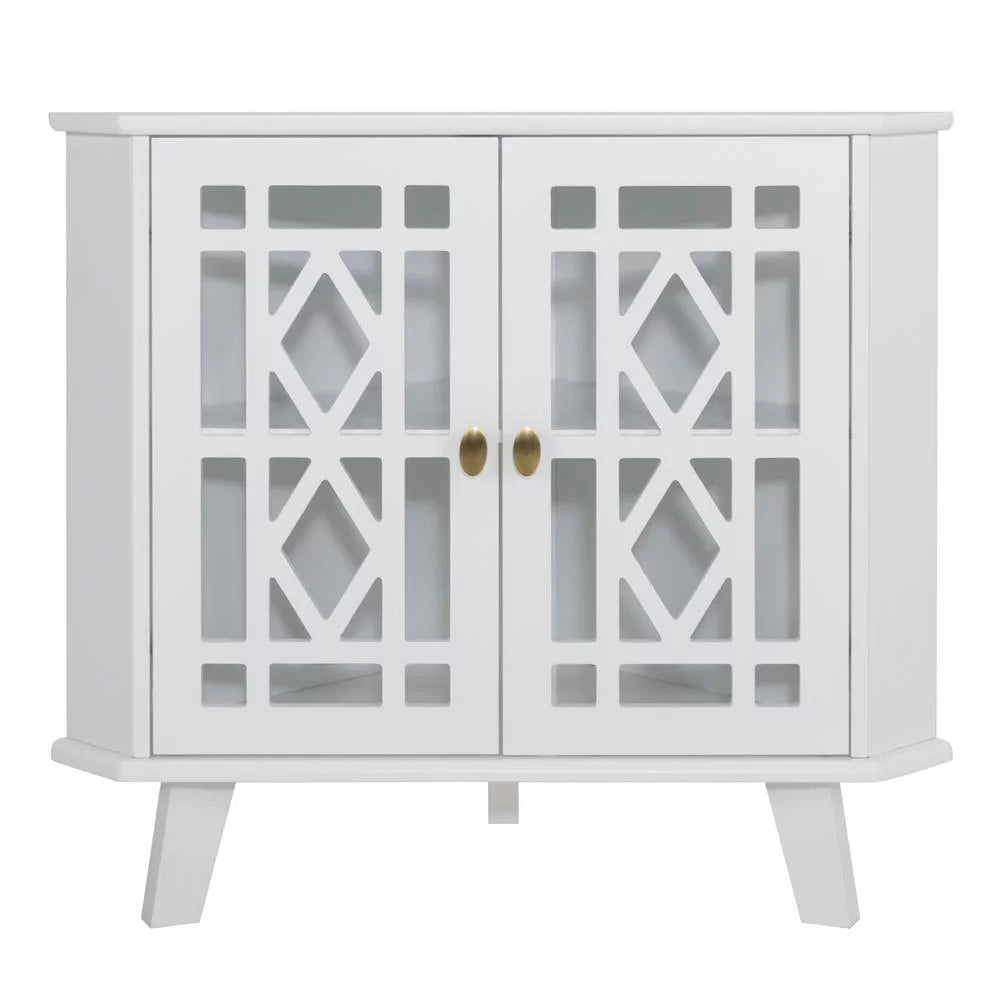 White 32" Corner Storage Cabinet with 2 Doors and 2-Tier Shelves H6491