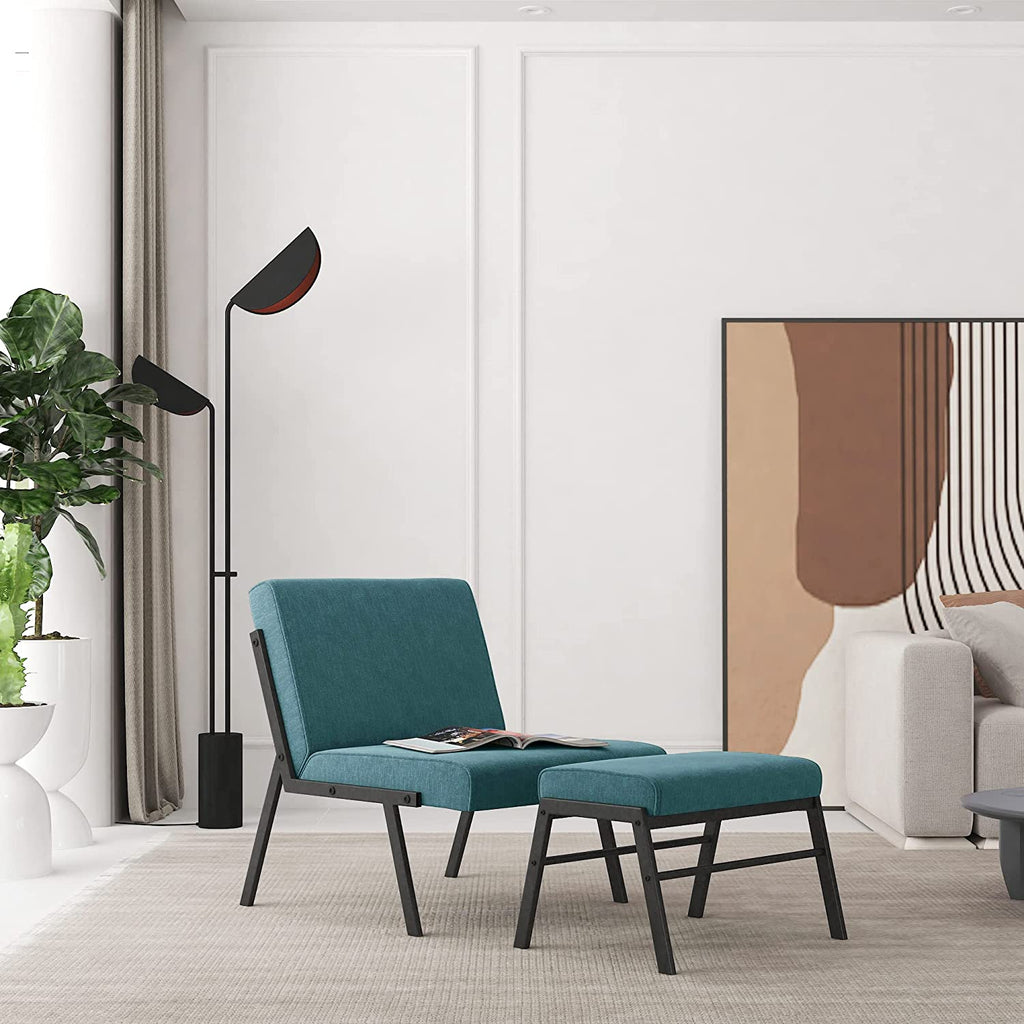 Blue Linen Upholstered Accent Chair with Ottoman U234