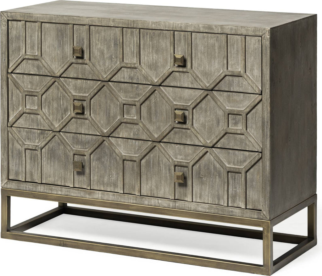 Solid Wood and Brass 3 Drawer Cabinet in Brown D854924