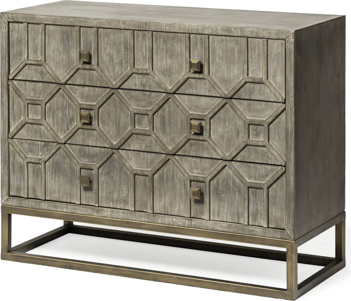 Solid Wood and Brass 3 Drawer Cabinet in Brown D854924