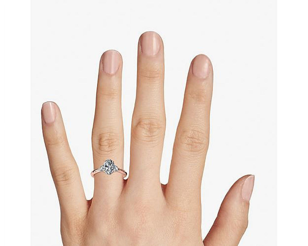 Oval Cut Natural Diamond Three Stone Ring Solid 14K Rose Gold Size 4 H374396