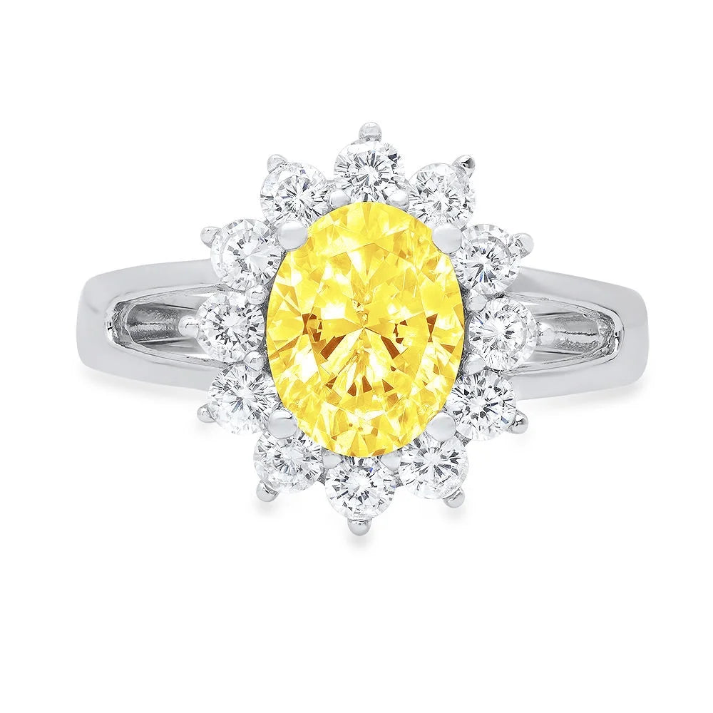 Oval Cut Yellow Simulated Diamond 18k White Gold Halo Ring Size 7.5 G316