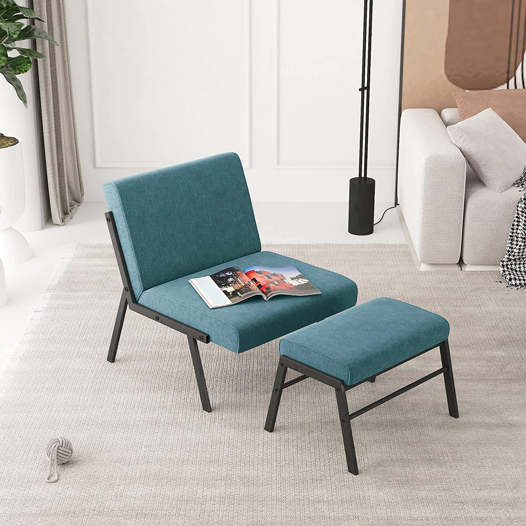 Blue Linen Upholstered Accent Chair with Ottoman U234