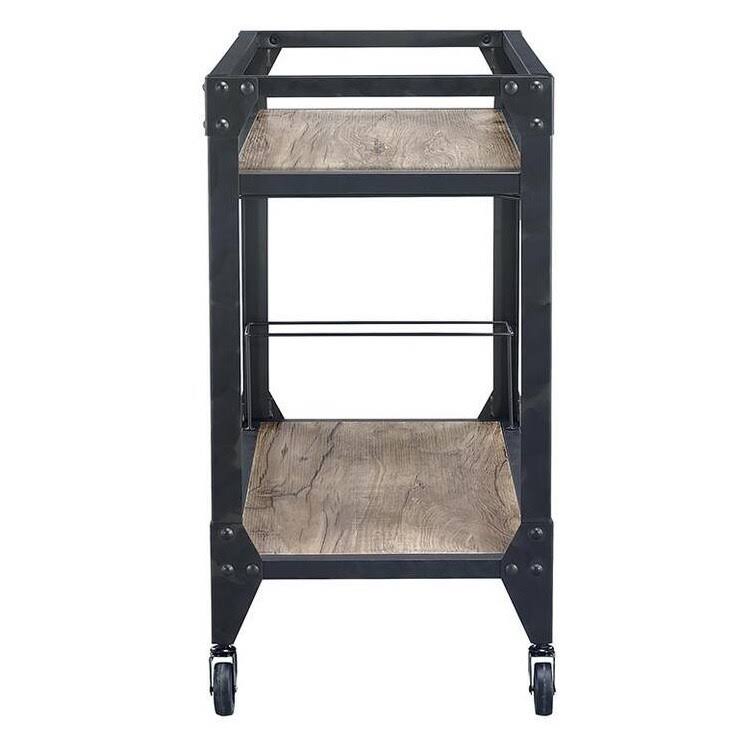 Rustic Oak & Charcoal Wood Serving Cart X239