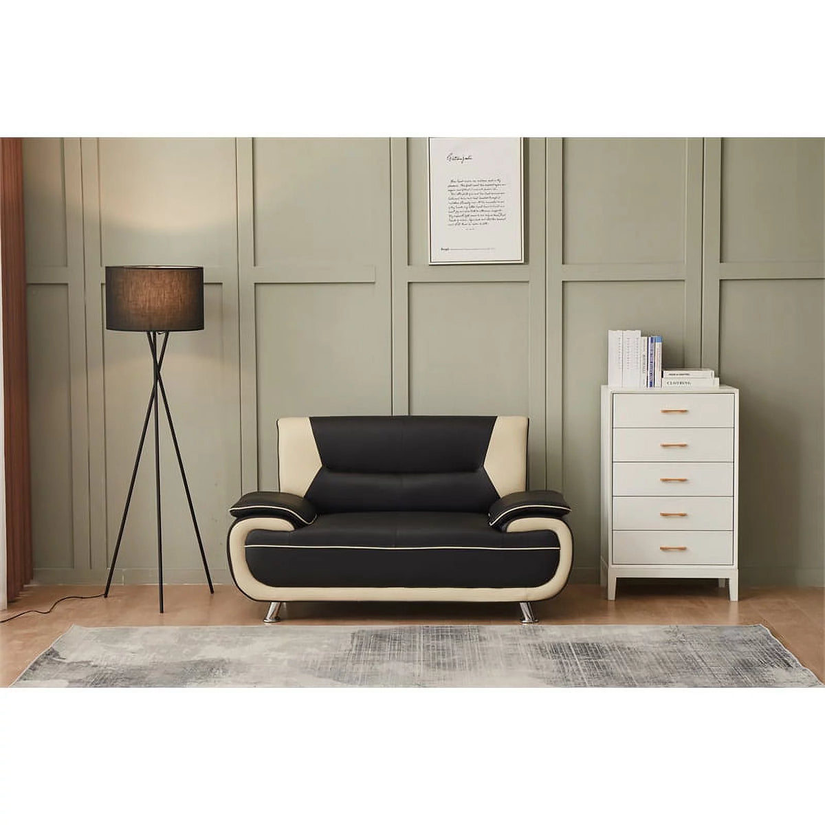 Black & Beige Faux Leather Sofa and Loveseat 2-Piece Set K662