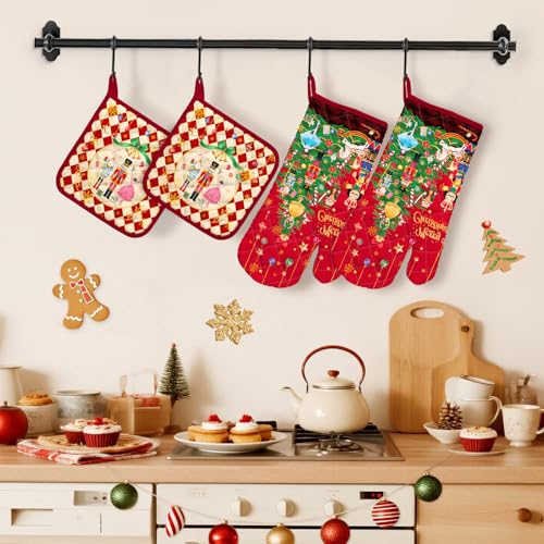 100% Cotton 4Pcs Oven Mitts and Pot Holders Set Y5596