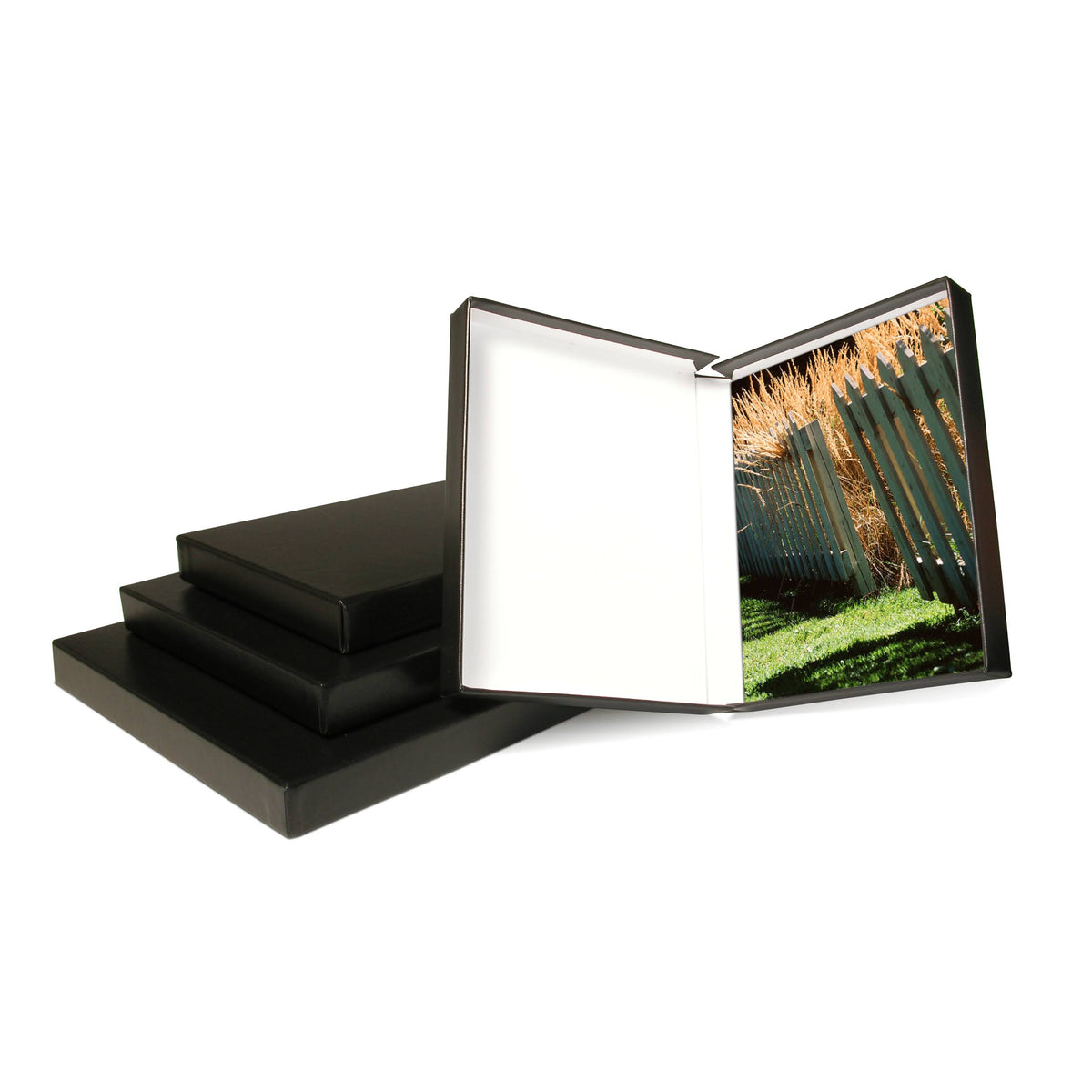 Black Clamshell Portfolio Print Box with White Lining D342