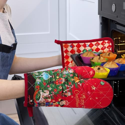 100% Cotton 4Pcs Oven Mitts and Pot Holders Set Y5596