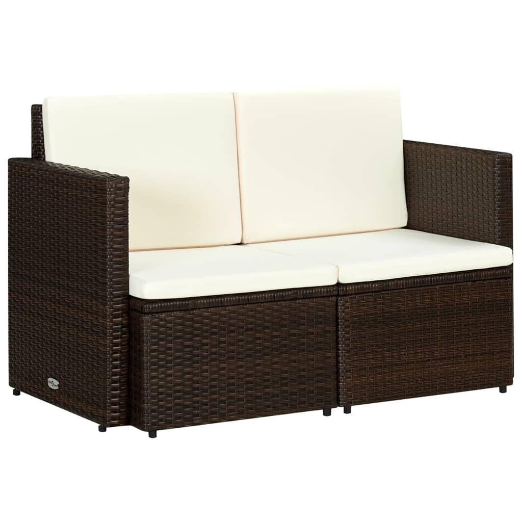 Brown Poly Rattan 2 Seater Outdoor Sofa with Cushion U39823