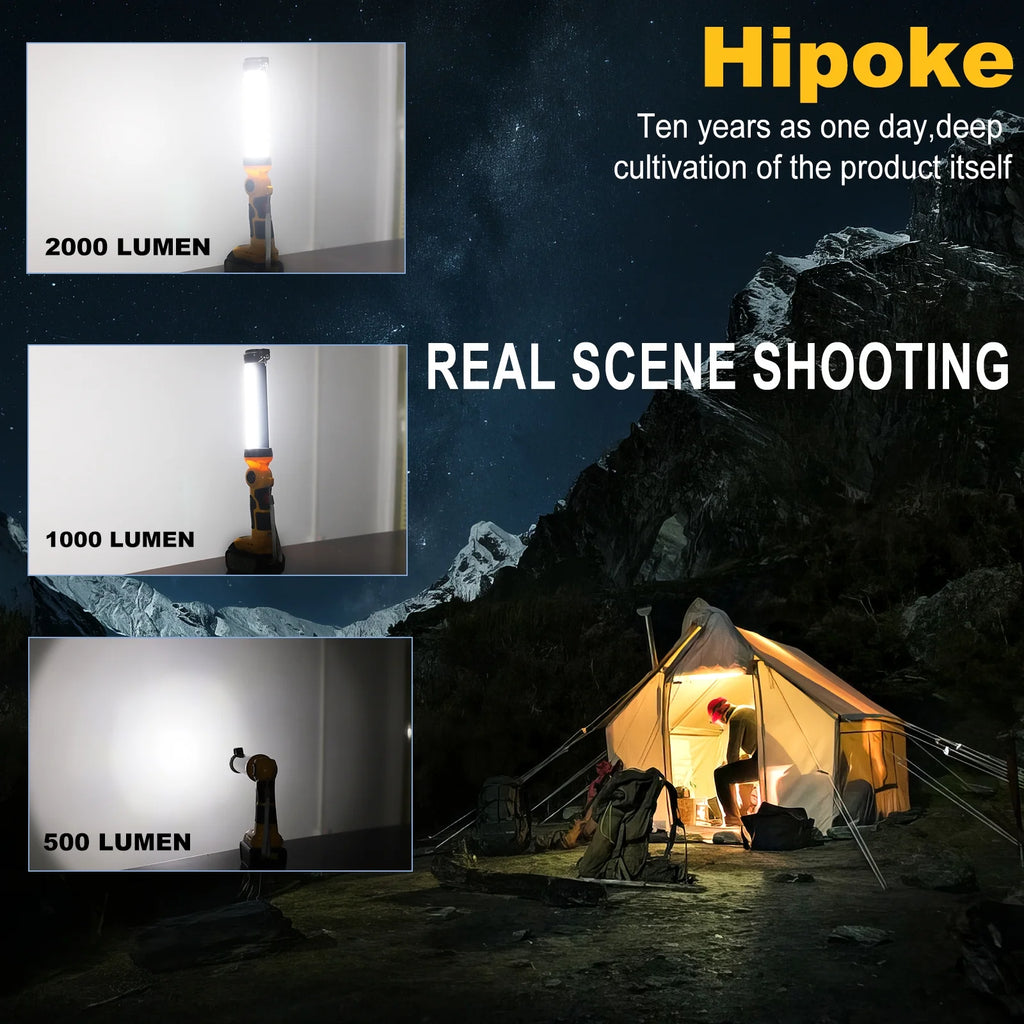 360° Outdoor Camping Lantern with Hooks, 26W 2000LM, for Dewalt 20V Li-ion Battery K8804