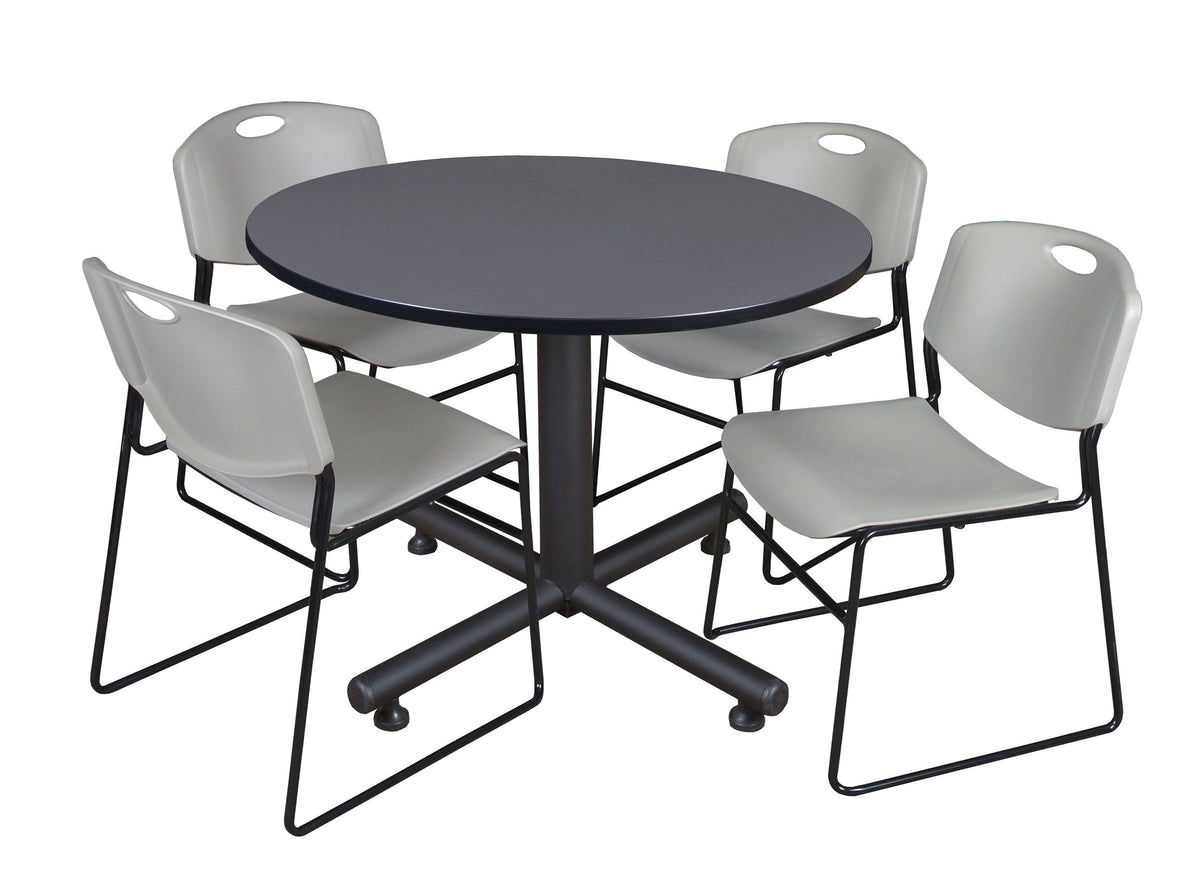 Grey Round Breakroom Table & 4 Stack Chairs Z91297
