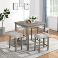 5 Piece Solid Wood Dining Table Set with 4 Upholstered Stools Q193