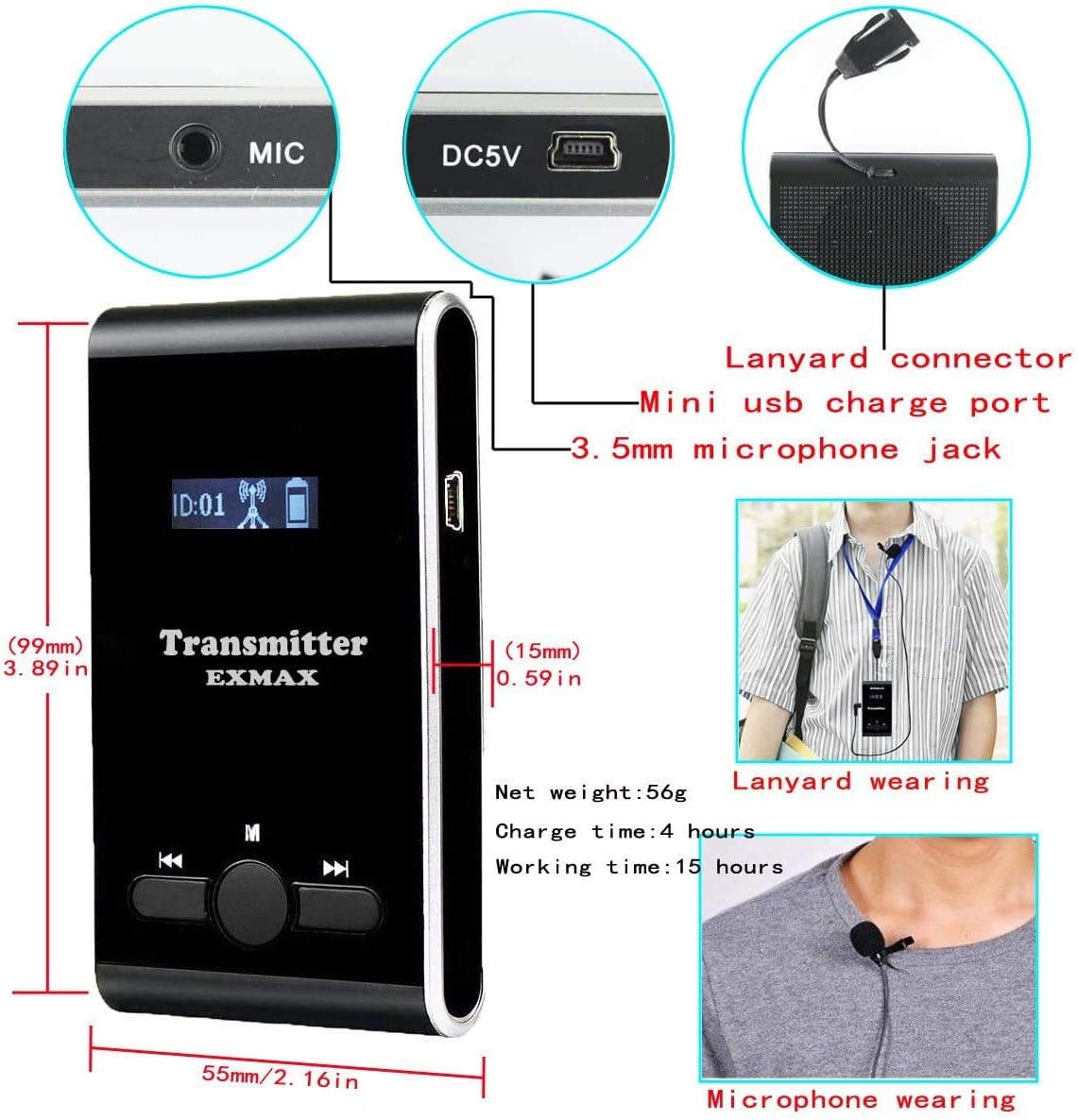 1 Transmitter 15 Receivers Wireless Tour Guide System with Charge Station D47342