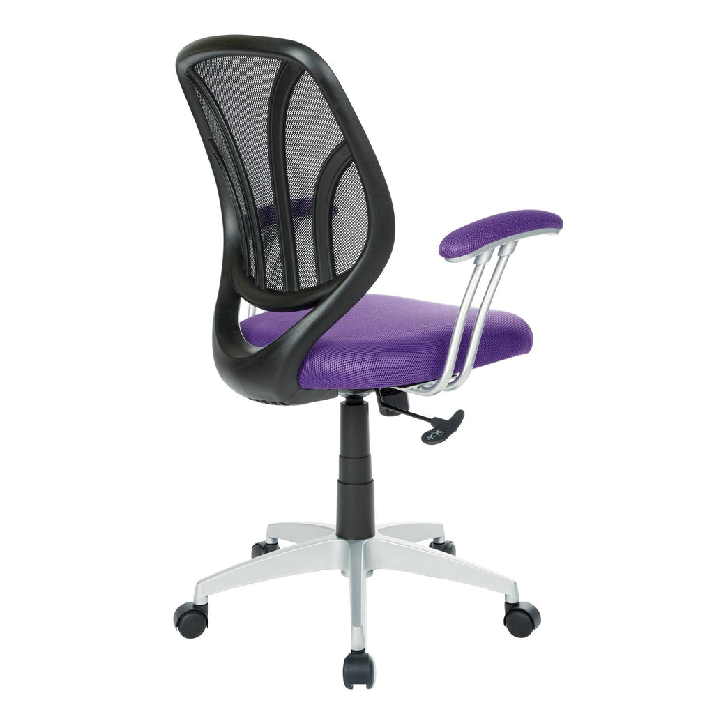 Purple Mesh Screen Back Chair with Silver Coated Arms and Base M67816