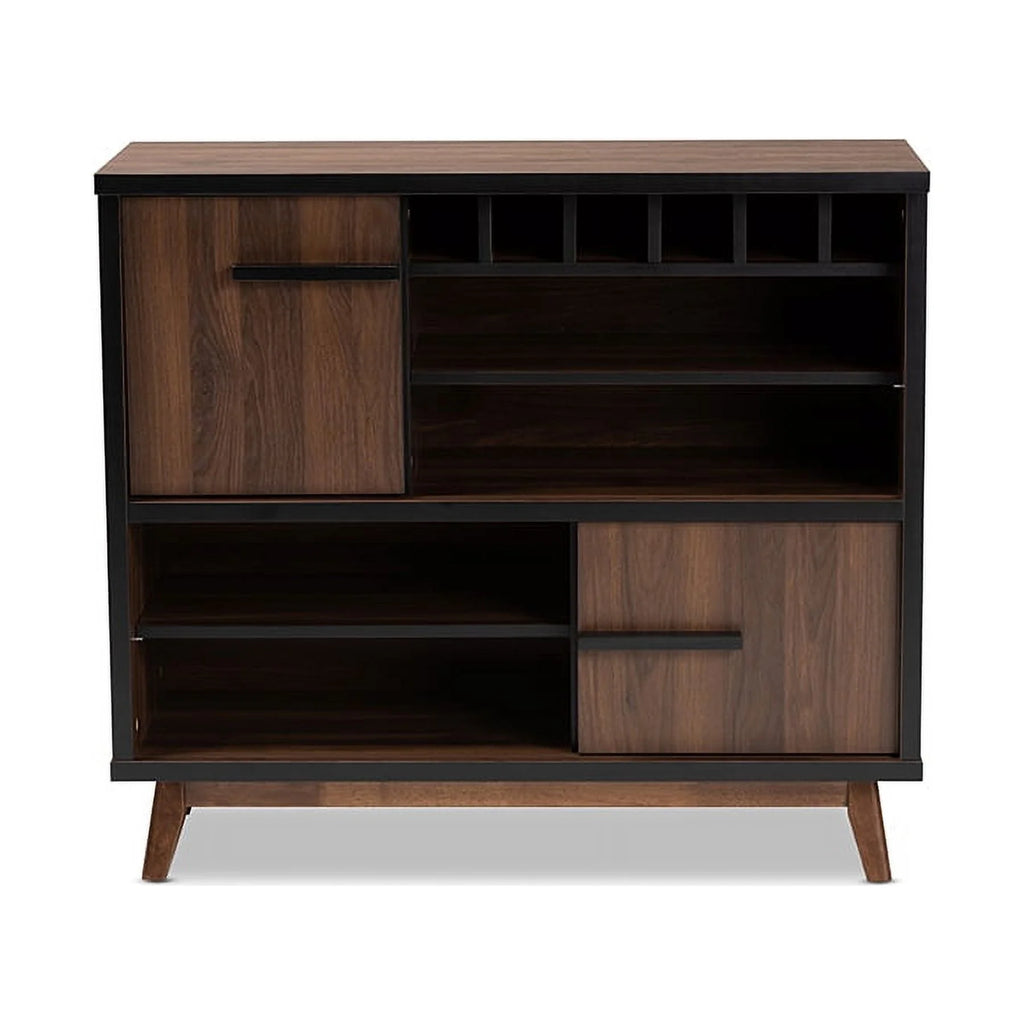 Walnut Brown and Black Wood Wine Storage Cabinet F87853