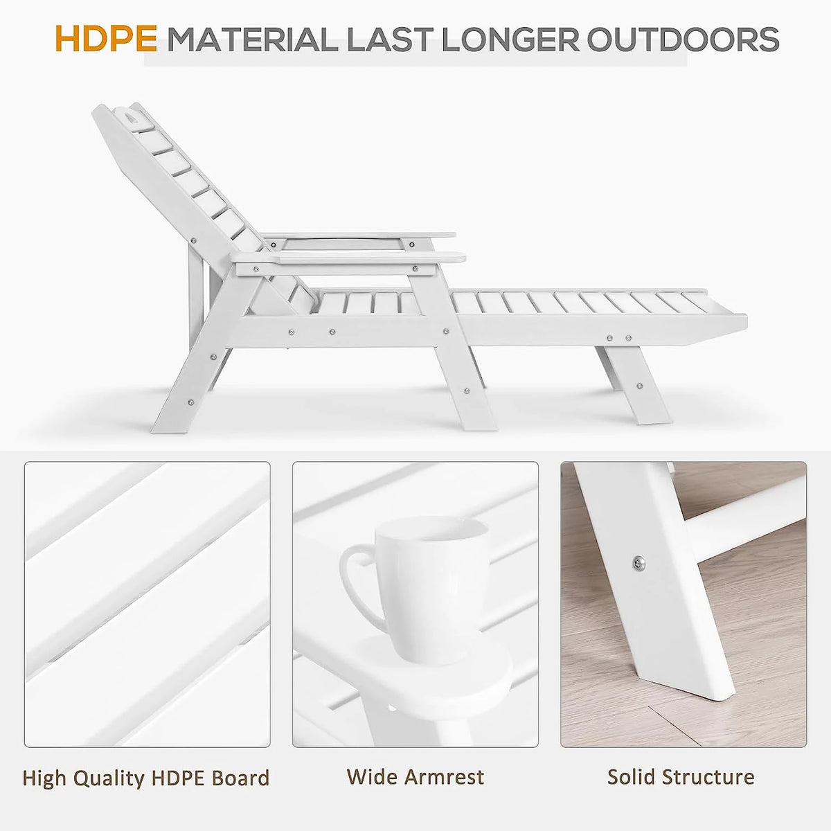 White 5-Position Adjustable HDPE Chaise Lounge Y435565