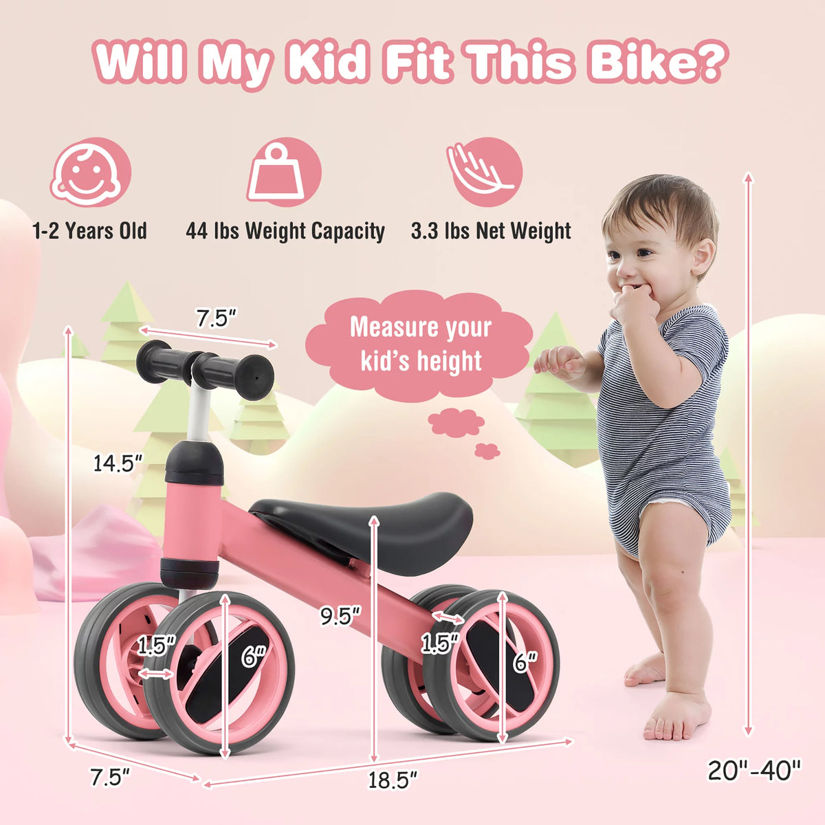 Pink 4 Wheels Baby Balance Bike D75492
