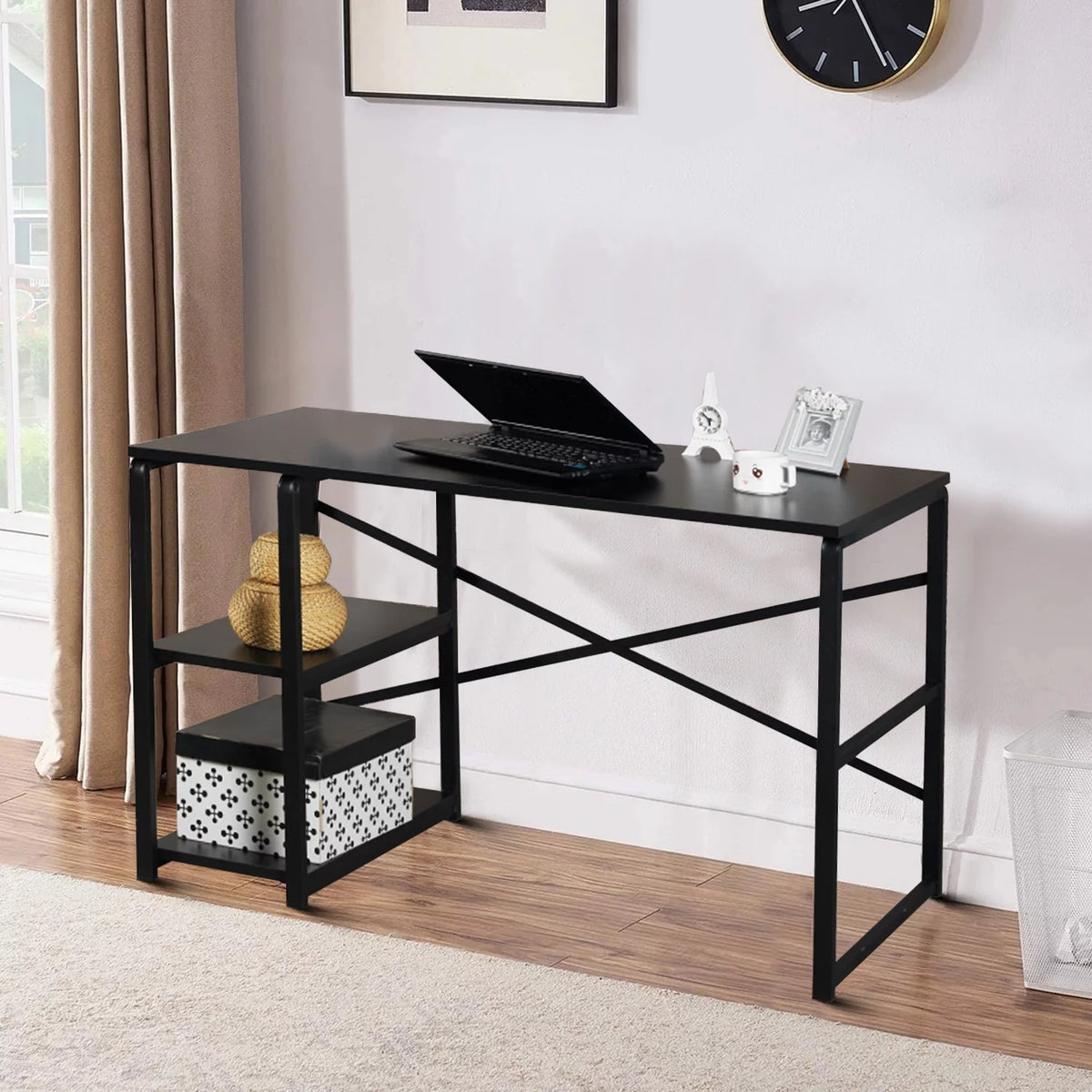 Black Computer Desk with 2 Shelves N6900