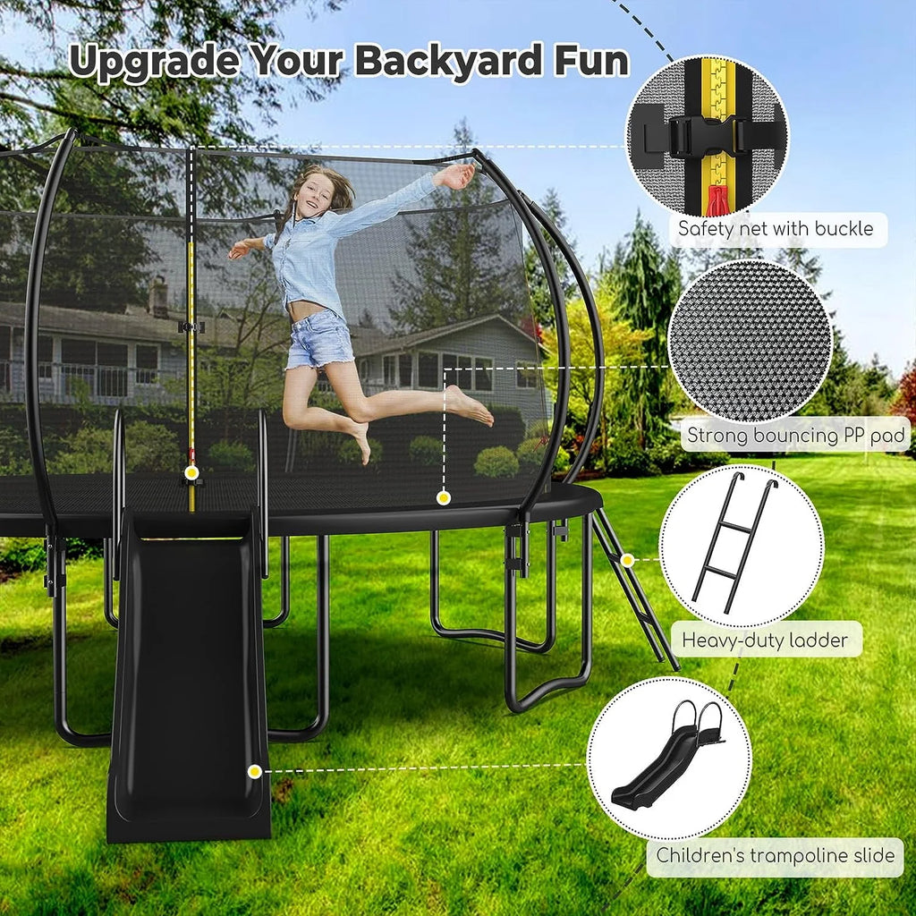 12 14 16FT Trampoline with Slide, Enclosure Net and Ladder P84042