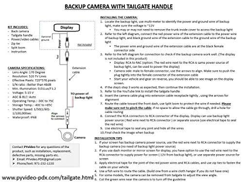Backup Camera with Tailgate Handle for Universal Monitors RCA Black F78672
