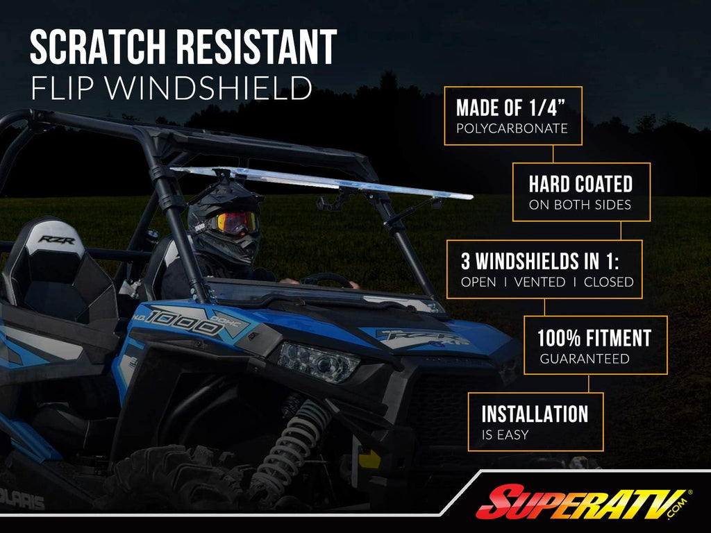 3-in-1 Flip Windshield 1/4 Thick Polycarbonate Q3952