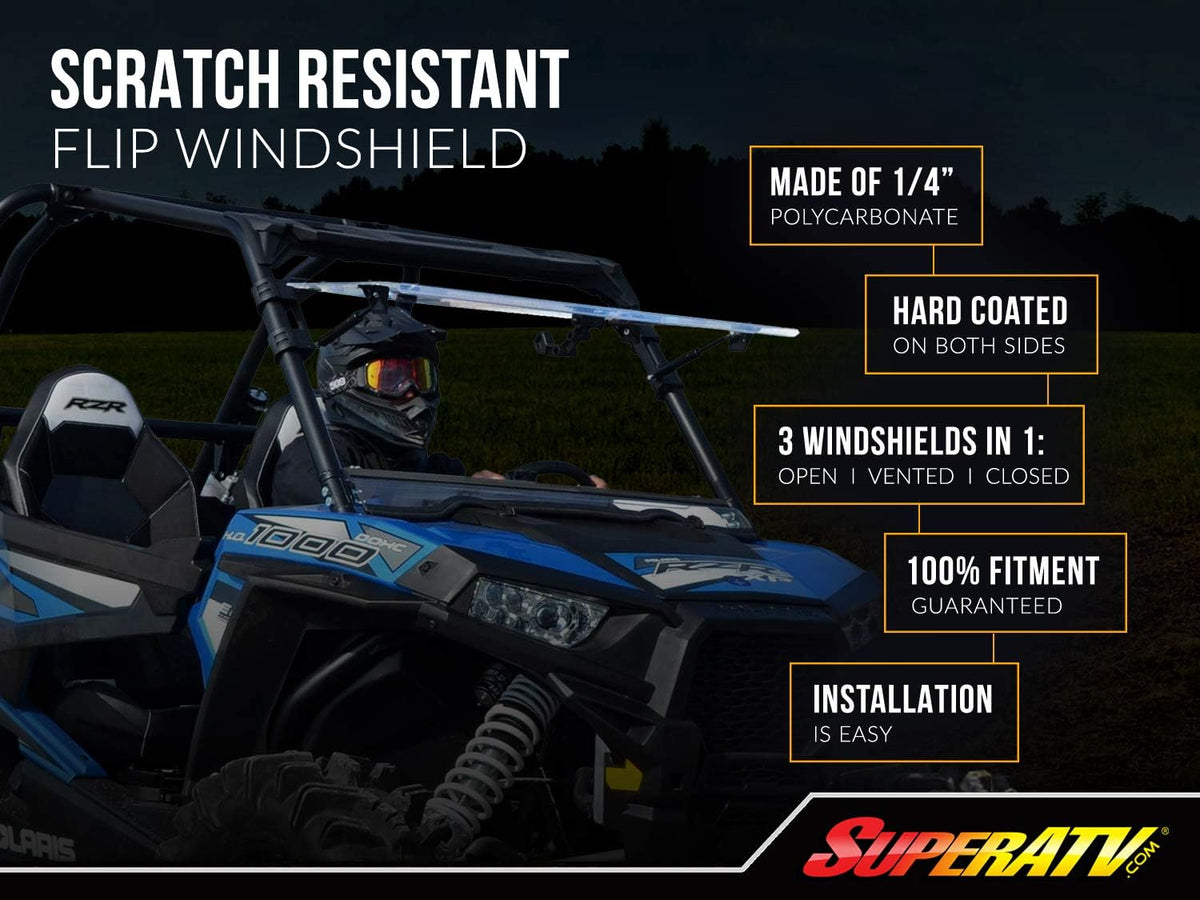 3-in-1 Flip Windshield 1/4 Thick Polycarbonate Q3952