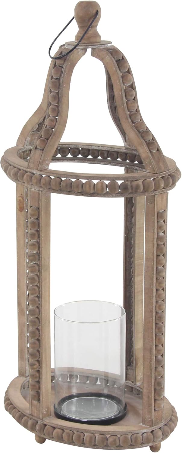 Rustic Wood and Glass Candle Lantern, 10W x 29H, Brown G885