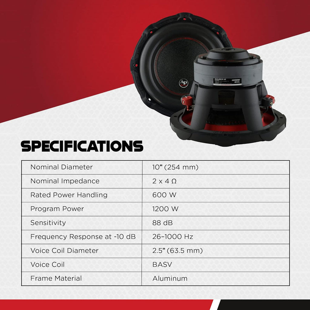 10 Inch 1,200 Watt 4 Ohm DVC Car Audio Subwoofer X944