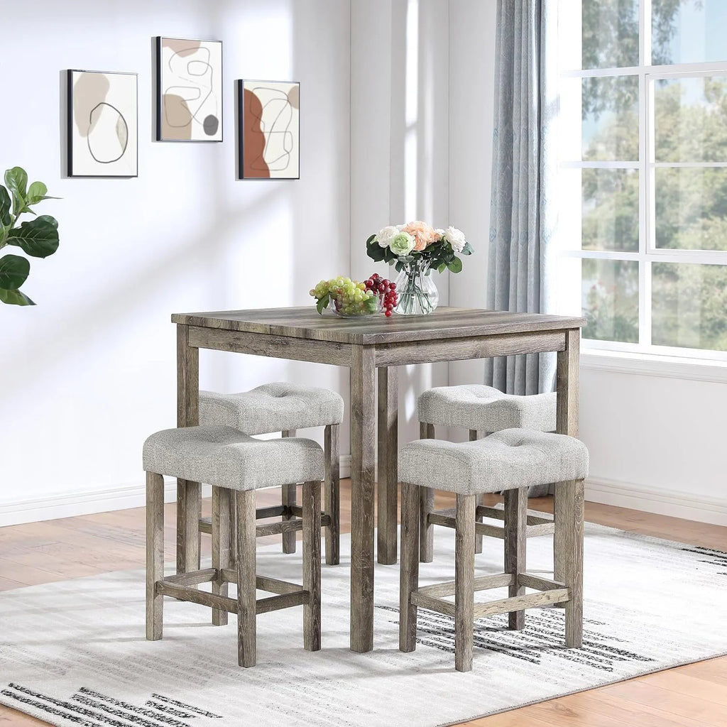 5 Piece Solid Wood Dining Table Set with 4 Upholstered Stools Q193