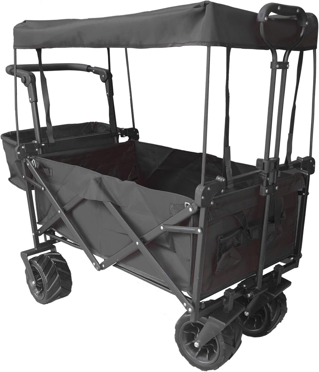 Collapsible Wagon Camping Garden Cart with Removable Canopy, Adjustable Push Handles and Brake (Camo) T962092