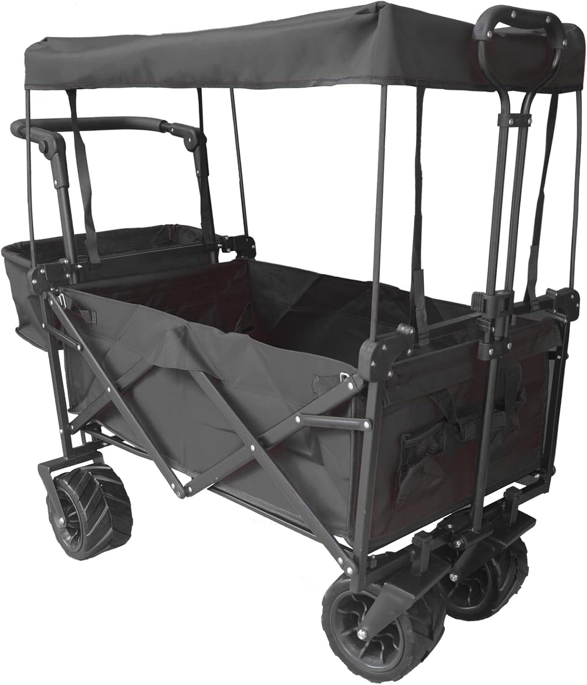 Collapsible Wagon Camping Garden Cart with Removable Canopy, Adjustable Push Handles and Brake (Camo) T962092