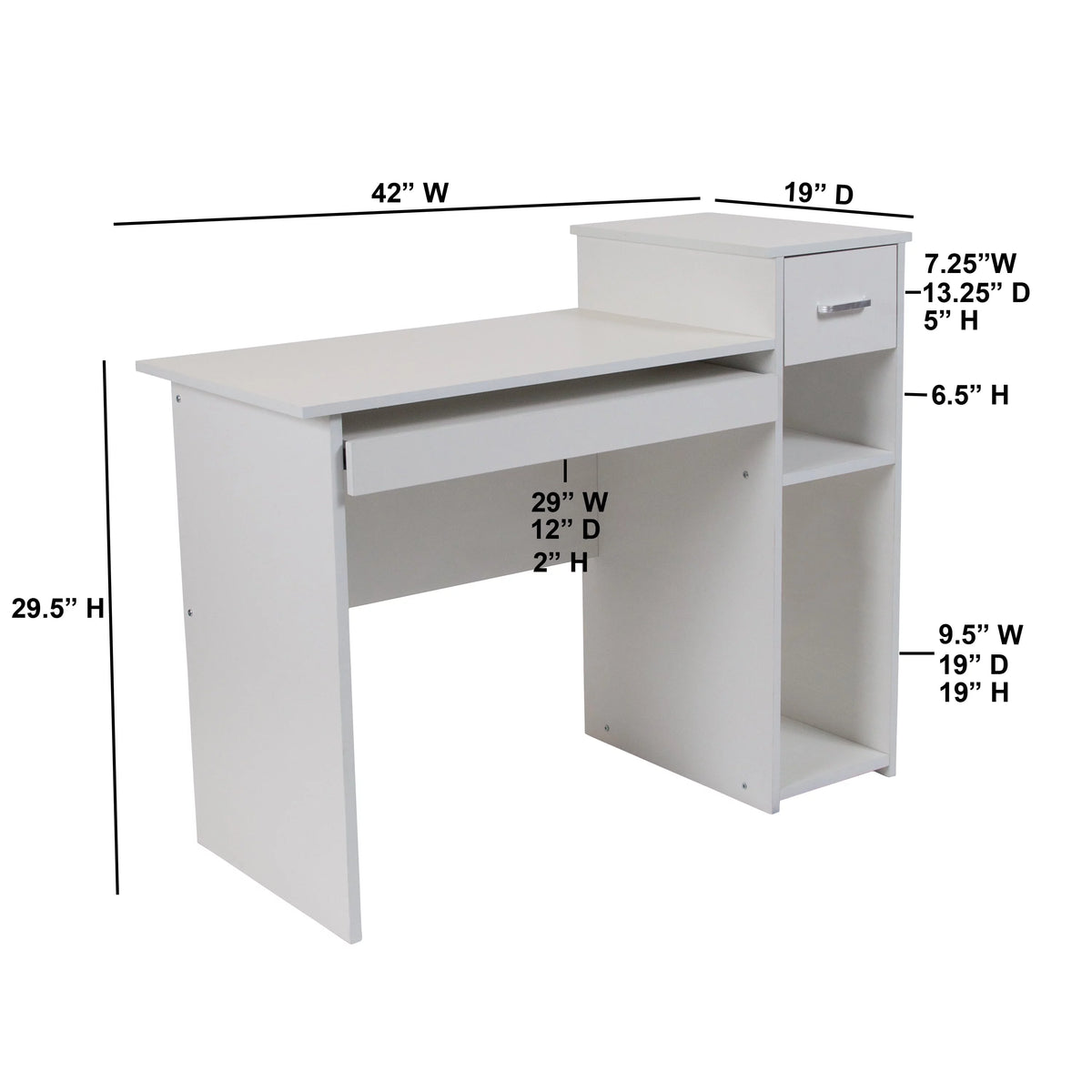White Computer Desk with Shelves and Drawer N295