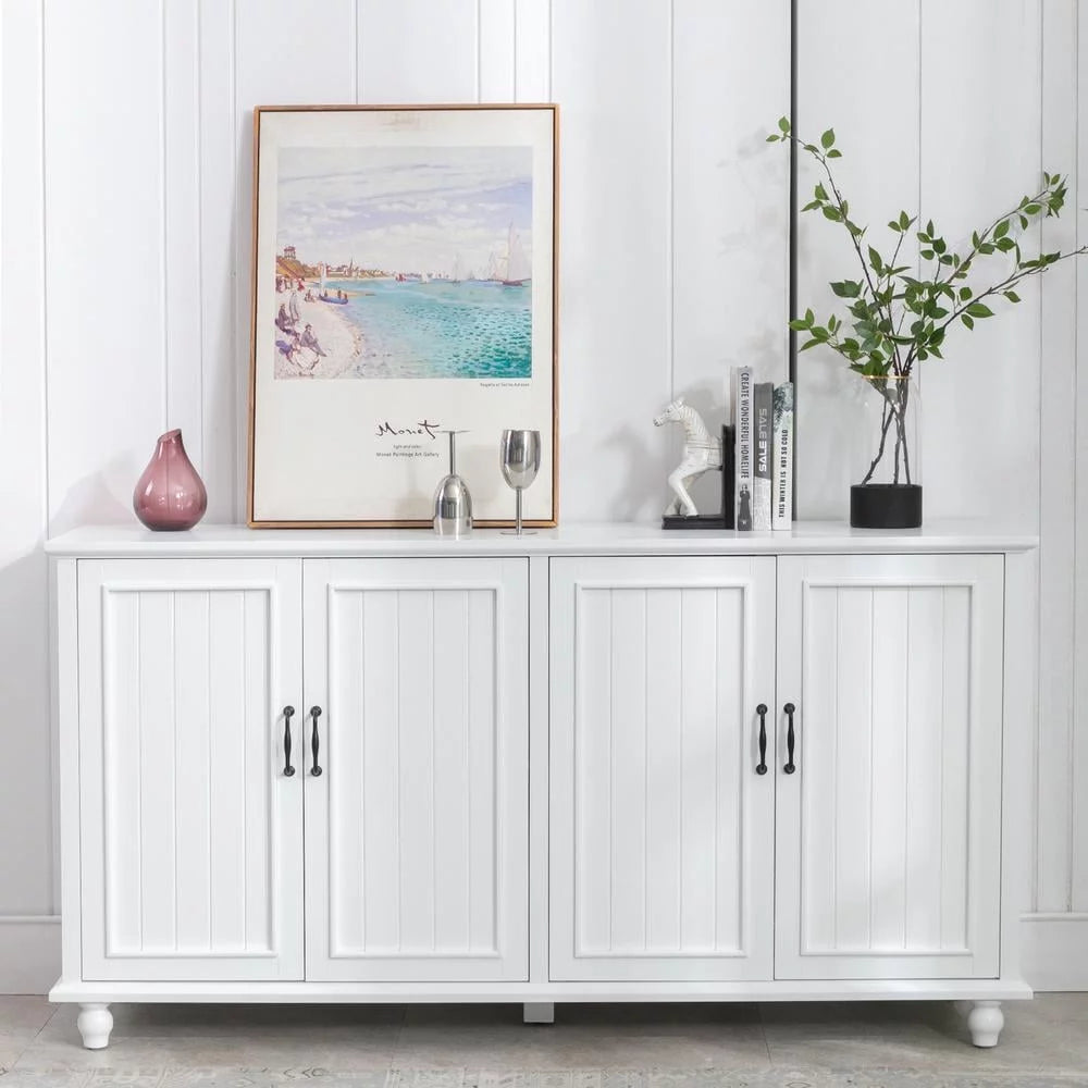White 4 Door Storage Cabinet with Deep Shelves K576116