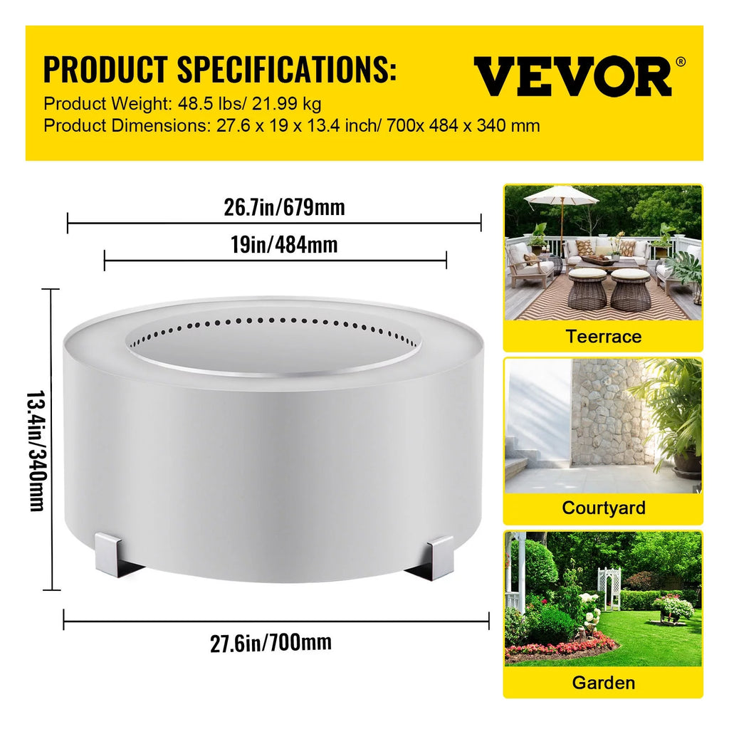 Stainless Steel 27.6 inch Wood Burning Fire Pit I66638