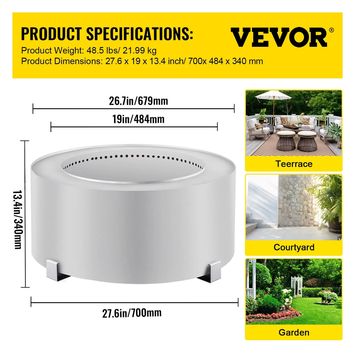 Stainless Steel 27.6 inch Wood Burning Fire Pit I66638