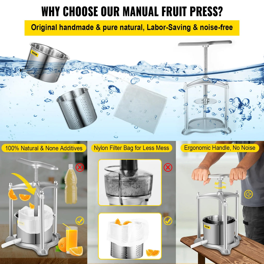 3 L Dual Stainless Steel Barrels Wine Press Machine H438792