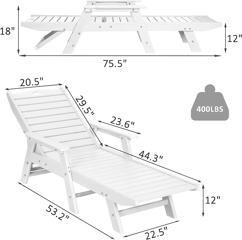 White 5-Position Adjustable HDPE Chaise Lounge Y435565