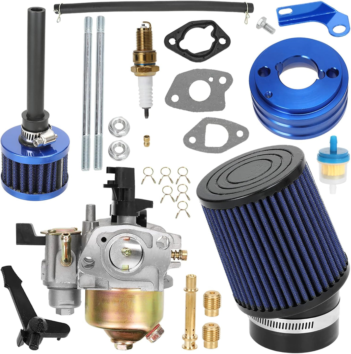 Upgrade Carburetor Air Filter Adapter with Mini Air Filter Jet Kit for Predator 212cc 6.5 Hp Gx160 Gx200 196cc Baja Mb200 Ct200u BT200x KT196 Performance Parts Stage 1 Go Kart Mini Bike Pack of 2 K689530