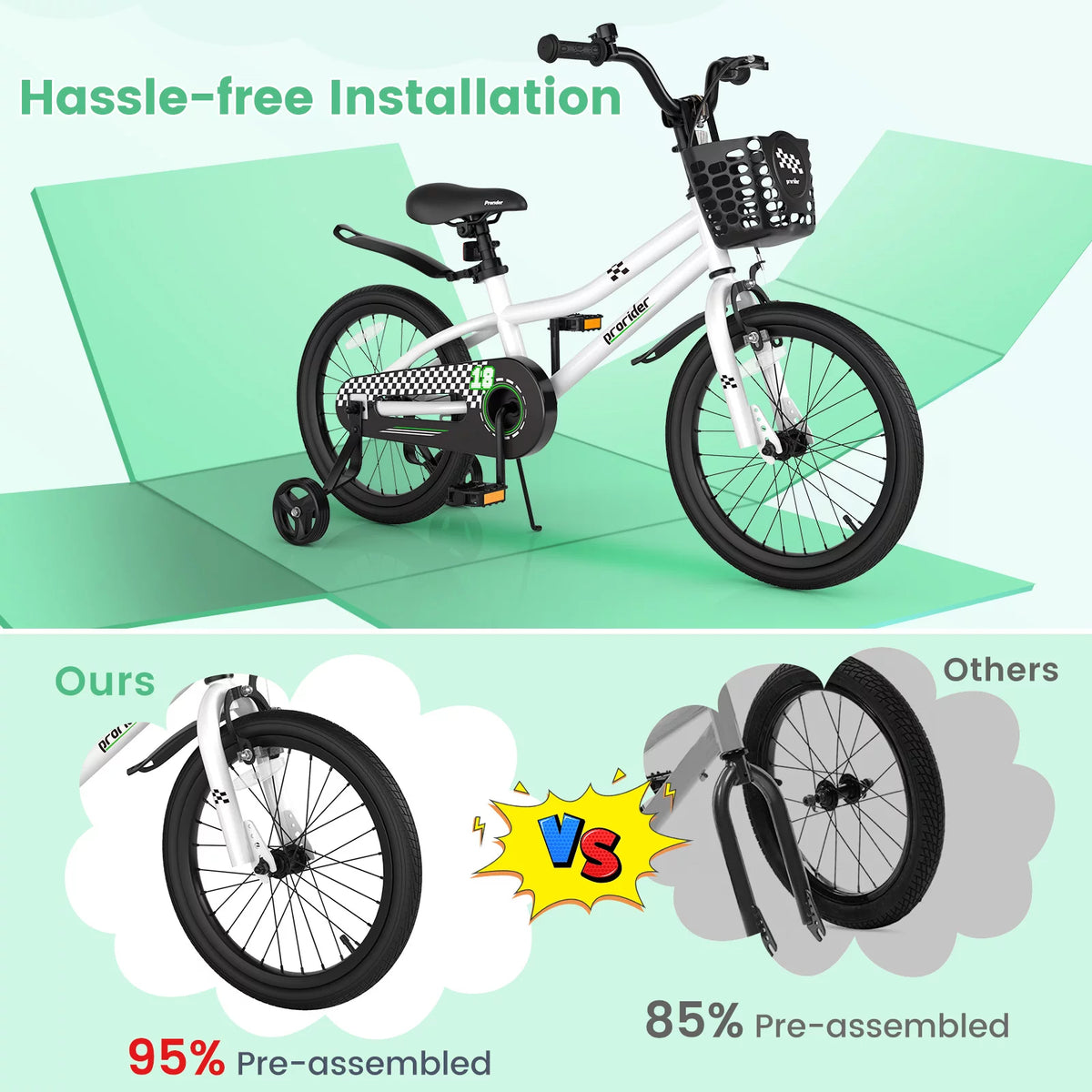 18'' Kid's Bike with Training Wheels & Basket A5642