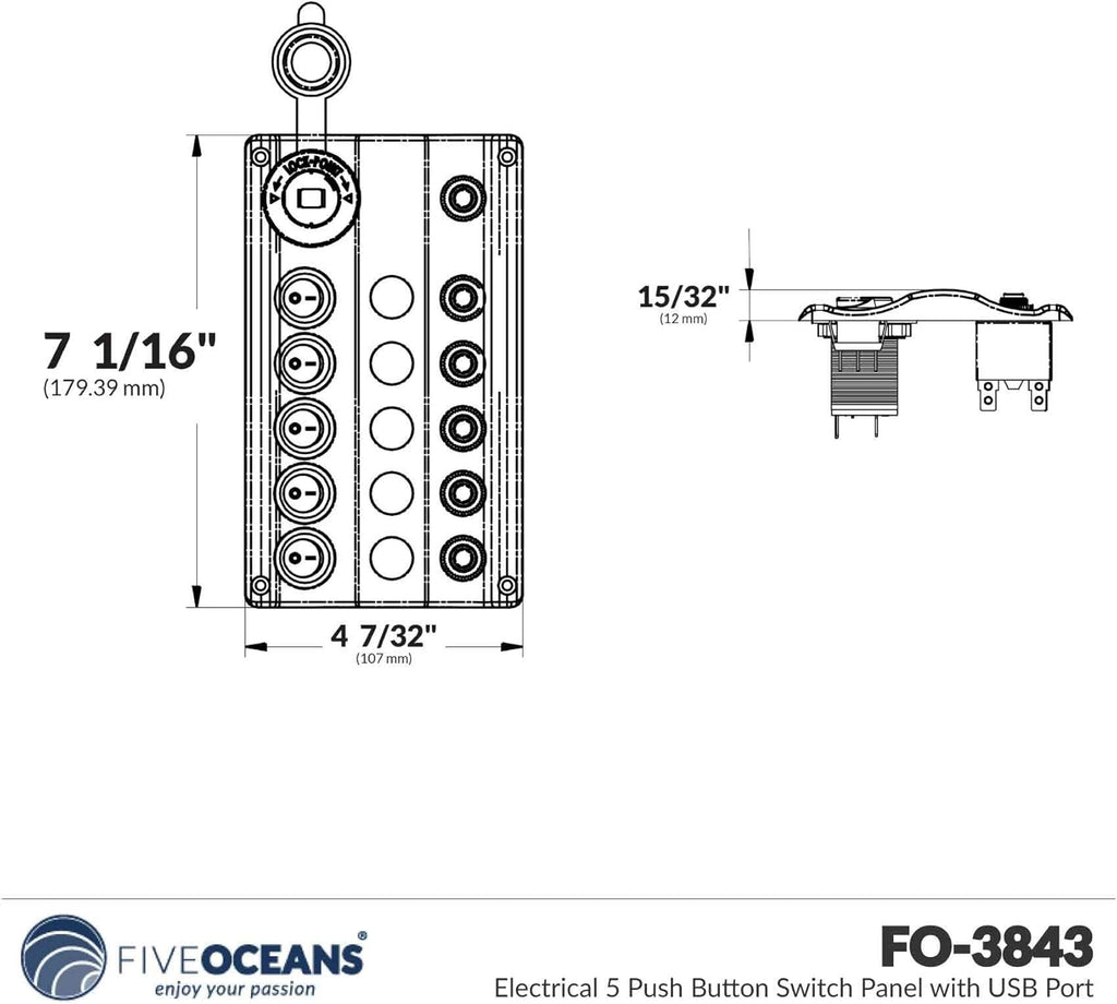 5 Push Button Switch Panel with USB Port F8062
